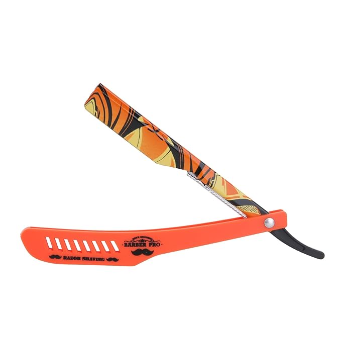 Professional Straight Razor Holder for Barbers – Folding Shaving Razor Handle, Stainless Steel Blade Compatible, for Barber Shop & Home Grooming (Red)