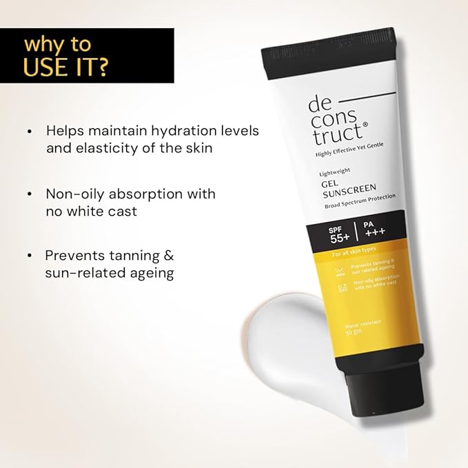 Deconstruct Face Gel Sunscreen In - Vivo Tested SPF 50 + and PA+++ | For oily, combination & normal skin | Matte, Lightweight & Airy, Non-greasy | For Men & Women - 30g