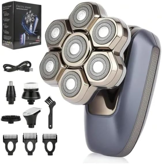 Head Shaver for Bald Men, 7D Electric Rotary Bald Head Shaver for Men, 5-in-1 Grooming Kit, USB Rechargeable Wet/Dry Shavers for Men, IPX6 Waterproof Head Shaver with LED Display