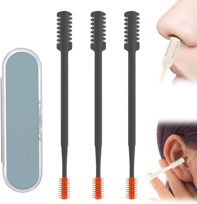Nasal Hair Cutter, 2025 Upgraded Double Sided Nasal Hair Trimmer for Women Men, 360° Rotating Nose Hair Remover Tool Travel Essentials Halloween Christmas Gifts (Gray, 3 Pcs)