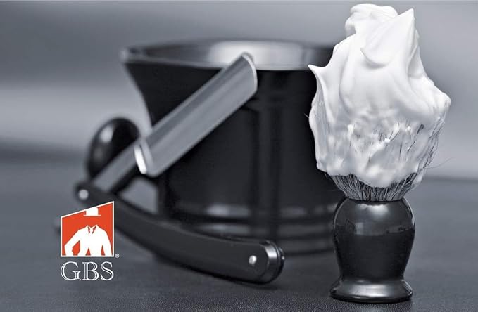 G.B.S Men's Black Ceramic Shaving Soap Bowl and Mug, Knob Handle, 3 Ounces