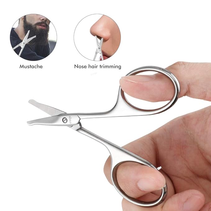 LIVINGO 3.75" Rounded Curved Nose Hair Scissors, Premium Stainless Steel Safety Small Blades Use for Manicure Cuticle Trimming Facial Hair, Eyebrow, Dry Skin (Pack of 2)
