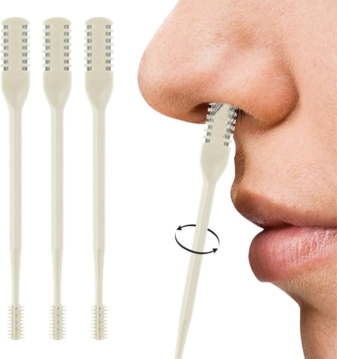 Nasal Hair Cutter, 2025 Double-Sided Nose Hair Trimmer, Manual 360° Rotating Nostril Hair Removal Tool for Men & Women, Nose Ear Eyebrow Grooming, Easy to Clean (Beige, 3PCS)