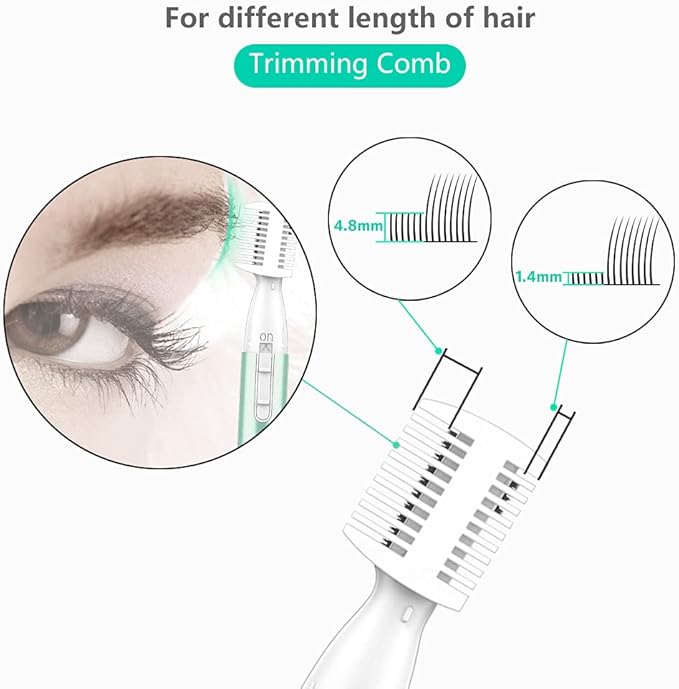 Eyebrow Trimmer for Women, Precision Facial Hair Trimmer for Chin, Lips, Neck, Upper Lip & Cheeks, Battery Operated Dual-Blade Groomer with Comb Attachment, Painless Portable Electric Shaper