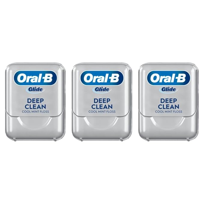 Oral-B Glide Dental Floss, Shred Resistant, Gentle on Gums, Natural Wax, Slides Smoothly, Deep Clean Cool Mint Flavor, 40 M, 3 Count