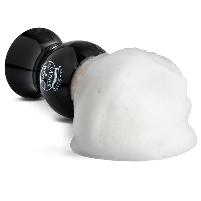 Lather & Wood Shaving Brush for Men- Premium 100% Synthetic Silvertip Hair - with Travel Case - Black Obsidian Acrylic Handle