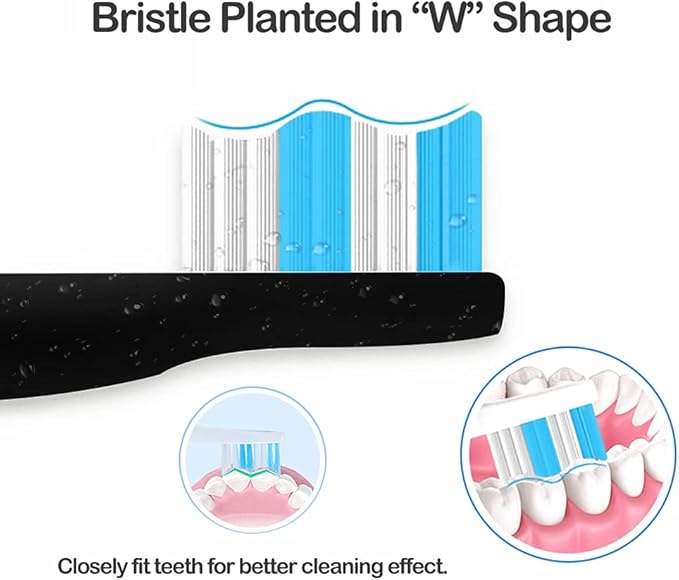Replacement Toothbrush Heads Compatible with fairywill Electric Toothbrush, Model FW-507/FW-508/2011/959/917/551, D1/D3/D7/D8, W Shape Design Planted with Nylon Bristle (12 Pack - Black)