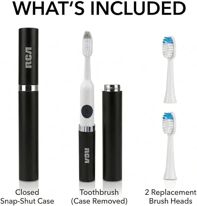 RCA Sonic Electric Toothbrush for Adults – Battery Powered Toothbrush with Extra Brush Head, Spin Brush Toothbrush for Travel - Black