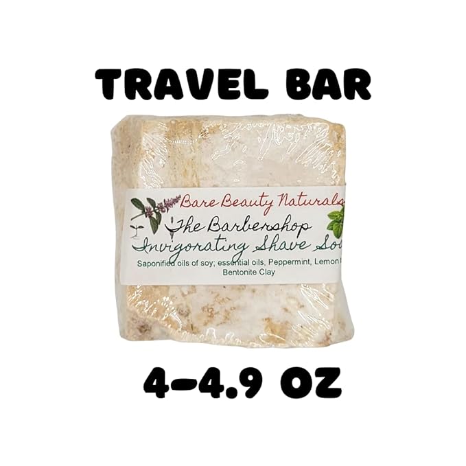 100% Natural The Barbershop Shaving Soap/Hydrating/Luxury/Gentle formula/Free Exfoliating soap bag/Peppermint Lemon Balm Bentonite Clay // Plant-Based // Various Soap Cut Sizes