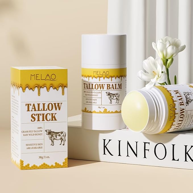 Tallow Balm Stick - Multi-Purpose Moisture Stick for Face & Body, Tallow and Honey Balm for Dry Skin, Lips & Cuticles, Soothing & Hydrating, Beef Tallow Moisturizer
