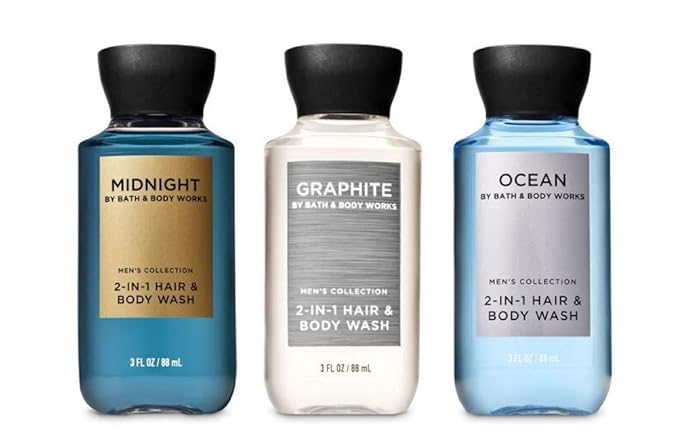 Bath and Body Works - Men's - Midnight, Graphite and Ocean - Travel Size – 2-in-1 Hair + Body Wash - 3 pc Bundle
