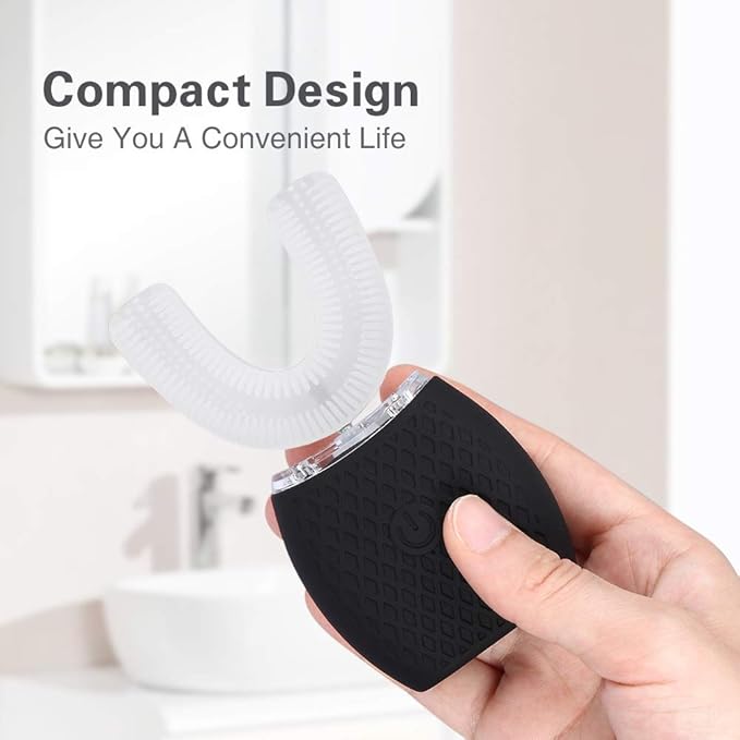 Ultrasonic Automatic Toothbrush, Ultrasonic U-Shaped Toothbrushes for Adult, 360° Mouth Cleaning, Electric ToothBrush with Automatic Timer, Wireless Charging Teethbrush Kit for Travel Or Home (Black)