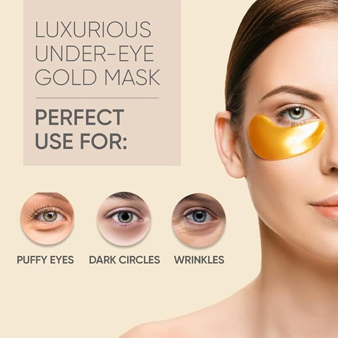 24K Gold Eye Mask for Puffy Eyes, Dark Circles & Wrinkles - Luxurious Under Eye Patches,Eye Patches for Puffy Eyes(Men & Women,20pairs)