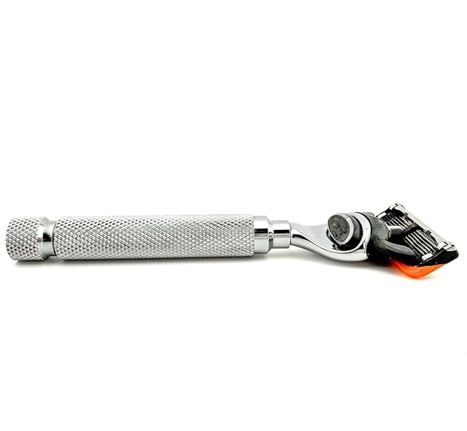 Parker 5-Blade Razor Handle Compatible with Gillette® Fusion® Cartridges – Weighted Metal Handle with Textured Grip for Smooth, Tug-Free Shaving | Luxury Men’s Gift | 1 Cartridge Included (CHROME)