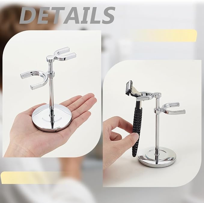 AHANDMAKER Razor Holder Safety Razor Stand With Brush Holder Shaving Brush Stand Holders for Bathroom Travel Fathers Day Christmas Gifts Men Barber Accessories