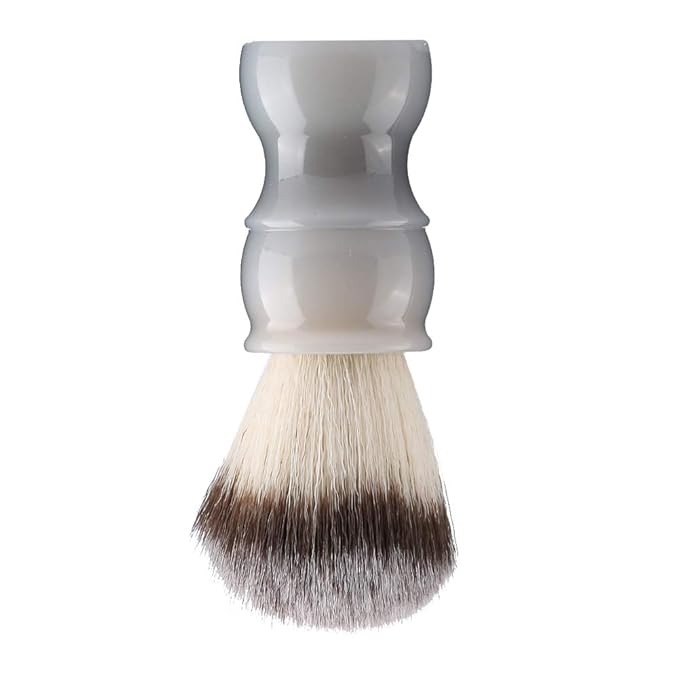 Professional Manual Beard Shaving Brush, Men Mustache Brush with Dense Nylon Hair, Barber Brush for Softening Beard and Creating Rich Lather, Portable Travel Shaving Brush for Salo (Gray White)