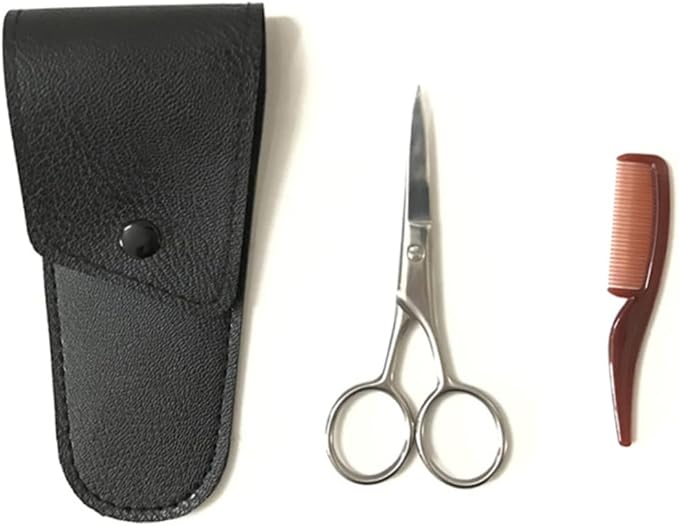 NOLITOY 2sets Stainless Steel Eyebrow Trimmer Grooming Kit for Men Mustache Scissors Beard Cutting Shears Hair Trimmers Hair Care Accessory