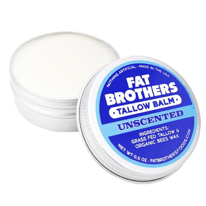 Tallow Balm – 2-Ingredient (Beef Tallow + Organic Beeswax), Unscented, .5 oz Metal Tin (3X Larger Than Standard Tubes), Pure, Petroleum-Free, Ultra-Moisturizing - 2 pack