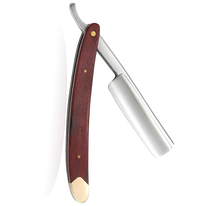 Straight Razors for Men Vintage Straight Razor with Wooden Handle and Steel Straight Razor Blade - Professional Straight Edge Barber Razor Set with Iron Box and Leather Strop