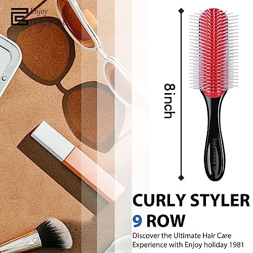 Hair Brush for Women Men Curly Wet or Dry Hair Classic Styling Brushes 9 Row for Natural Thick Hair, Blow Separating, Shaping Defining Detangling Curls Tools Travel Bristle Black Hairbrush