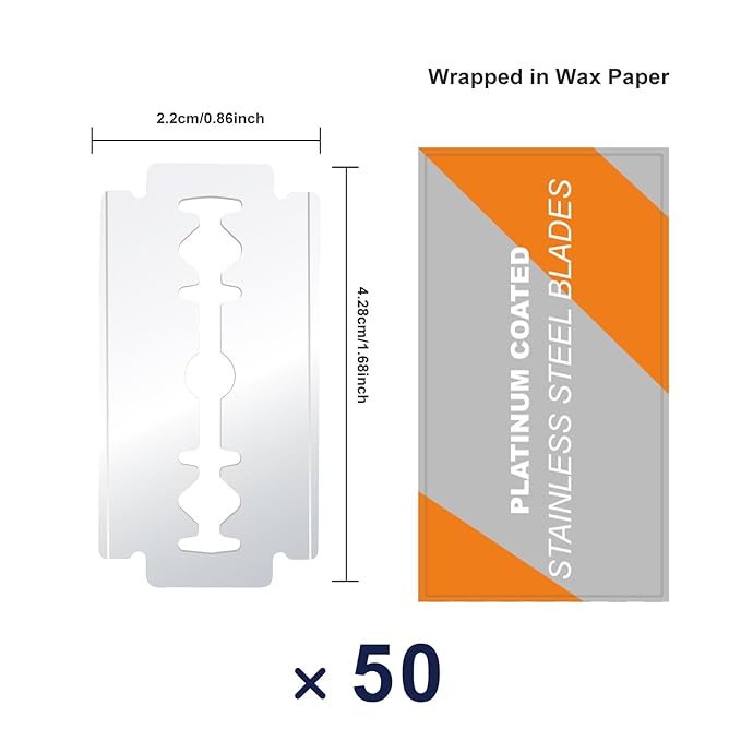 50 Count Safety Razor Blades - Platinum Coating Stainless Steel Double Edge Razor Blades, Fit Most of Safety Razors, Precision, Smooth and Comfortable Shaving, Sensitive Skin Friendly