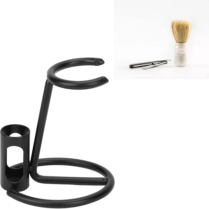 FILFEEL Razor and Brush Stand - Matte Black Metal Quick Drying Safety Razor Holder and Shaving Brush Stand - Practical Non Slip Razor Hanger Shaving Tool for Extra Stability
