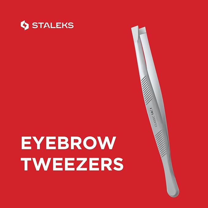 STALEKS CLASSIC 10 Type 1 Eyebrow Tweezers – Wide Straight Stainless Steel for Thick Brows & Precise Home Hair Removal
