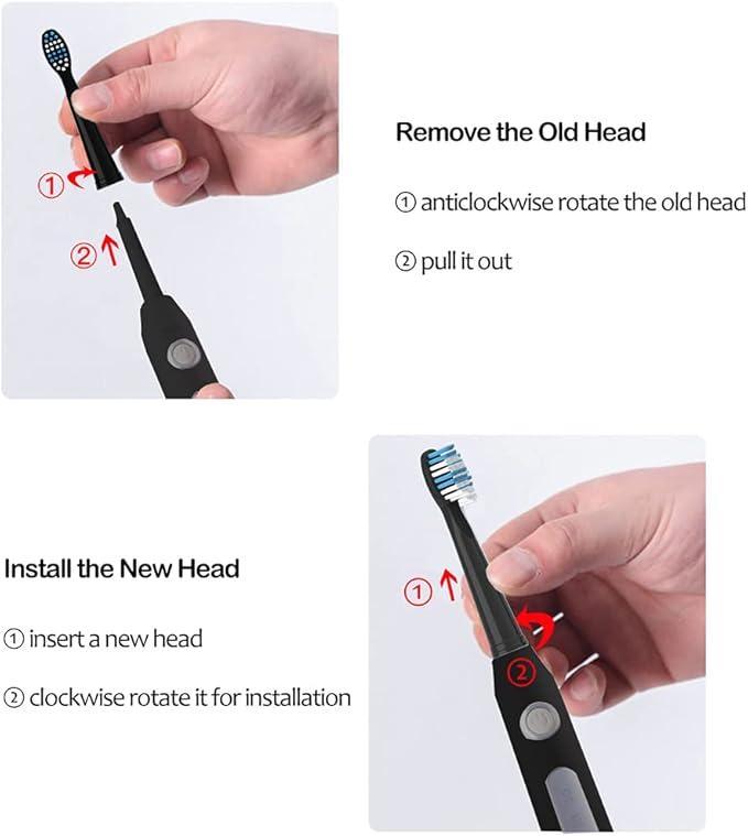 Replacement Toothbrush Heads Compatible with fairywill Electric Toothbrush, Model FW-507/FW-508/2011/959/917/551, D1/D3/D7/D8,W Shape Design Planted with Nylon Bristle (6 Pack - Black)