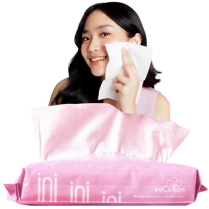 Face Towels, Indonesian Unscented Cotton Tissues for Sensitive Skin, Disposable Face Towelette, Ultra Soft, Clean Towels, Makeup Remover Dry Wipes, Travel Size, 1 Pack, 50 Count