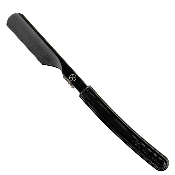 Parker Director Black Non-Folding Straight Barber Razor – Japanese-Style Razor with Stainless Steel Arm, Blade Protector Cap & Ergonomic Non-Slip Handle – Ideal for Professionals - 5 Blades Included
