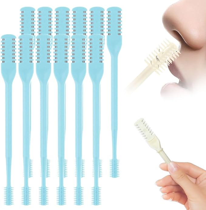 3PCS 2-in-1 Nose Hair Trimmer Nasal Hair Cutter for Women Men, 2025 Upgraded Manual 360° Rotating Nostril Hair Removal Tool Double Sided Nose Hair Blade,Travel Essentials (Blue, 12pcs)