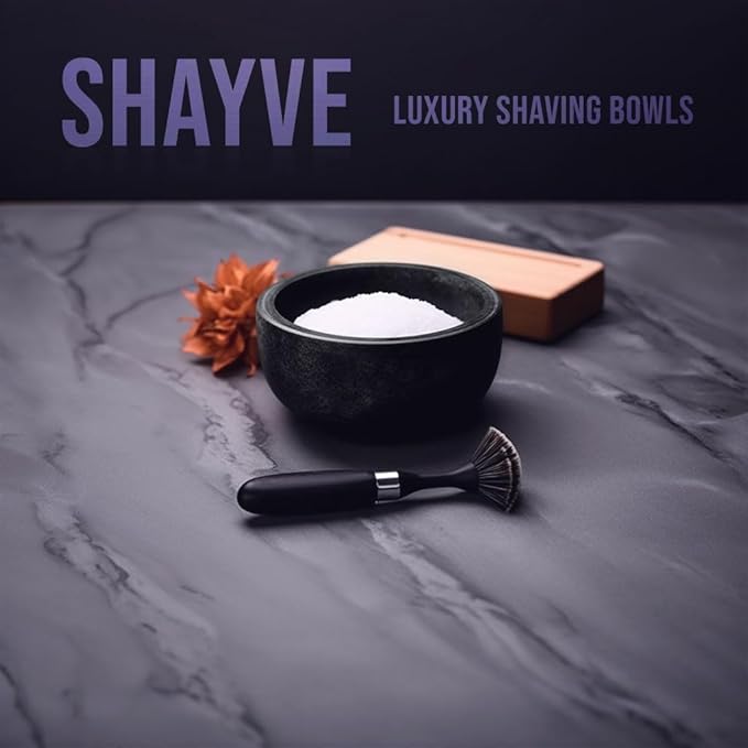 ShayVe Shaving Bowl for Shaving Soap & Cream — Granite Shave Bowl For Shaving Soap & Cream — Exquisite Heat Insulated Wet Shaving Kit Addition (Black)