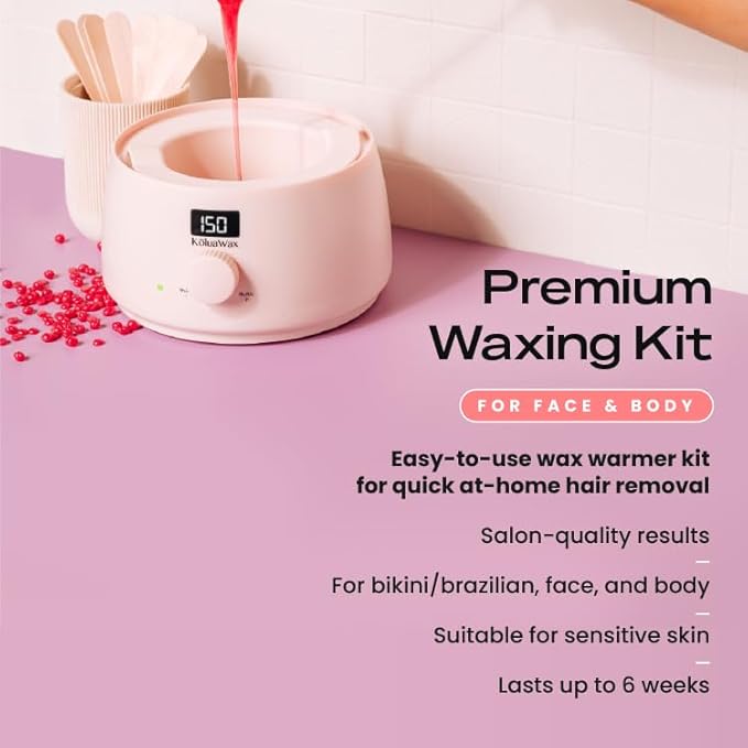 KoluaWax Premium Waxing Kit for Women - Beginner Friendly - Complete Wax Kit that includes 14oz of Wax Beads, Applicator, Pre and Post Care, Suitable for Sensitive Skin (Blush)