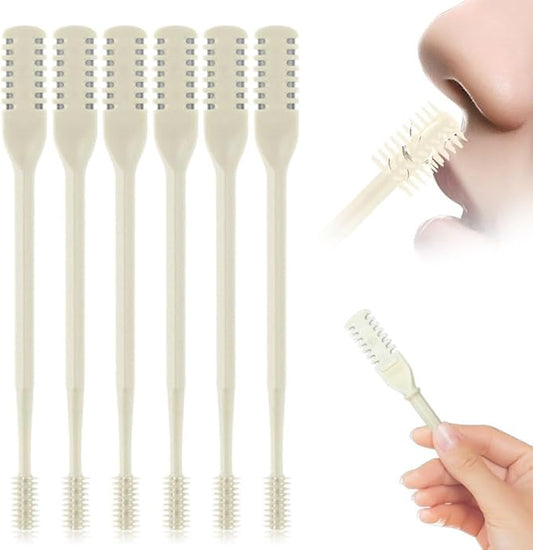 2-in-1 Nasal Hair Cutter, Dual Head Nasal Hair Trimmer, 360° Rotation Nose Hair Cutter, Pain-Free Nostril Hair Remover, Easy to Clean Grooming Tool for Women Men (Beige, 6pcs)
