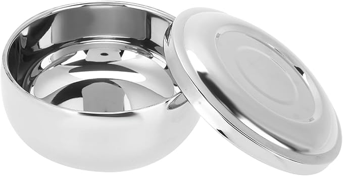 Semme Shaving Soap Bowl, Universal Men Stainless Steel Beard Shaving Soap Bowl Shaving Mug Container With a Mirror