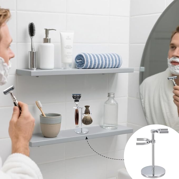 AHANDMAKER Razor Holder Safety Razor Stand With Brush Holder Shaving Brush Stand Holders for Bathroom Travel Fathers Day Christmas Gifts Men Barber Accessories