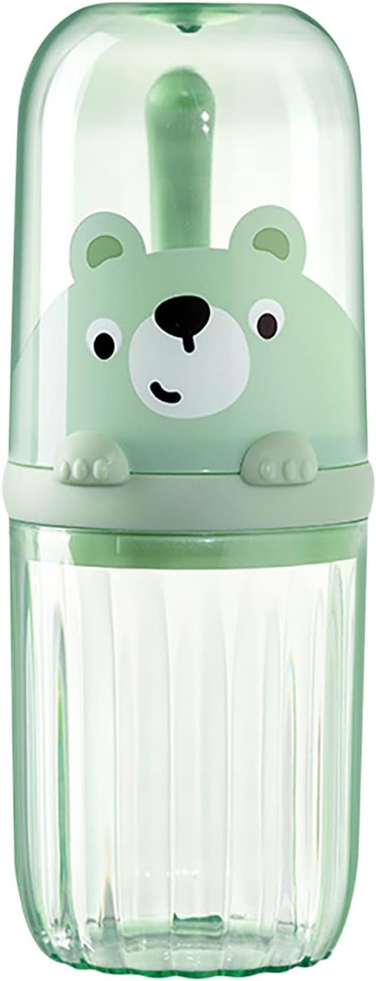 Cute Portable Toothbrush Holder Plastic Toothbrush Travel Case for Kids with Detachable Handle Multifuction Toothbrushes Toothpaste Storage Box Set for Camping Travel or Daily Use (Green)