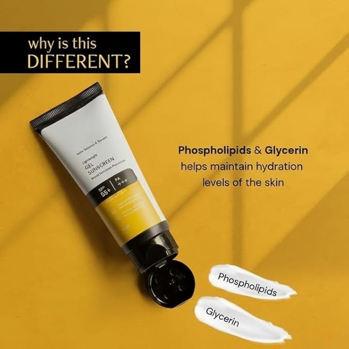 Gel Sunscreen SPF 55+ and PA+++ | Gel based sunscreen for oily skin, combination skin, normal skin | Broad spectrum sunscreen, No White Cast, Lightweight, Non greasy - 50g