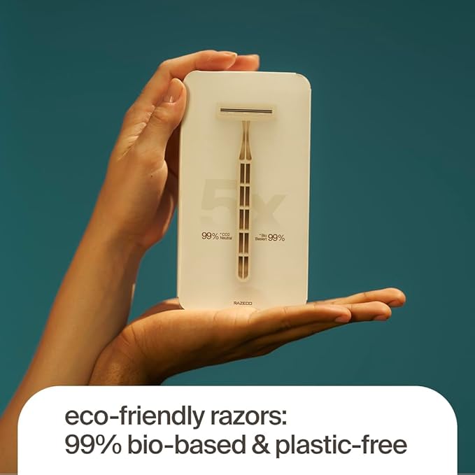 Plastic-Free Disposable Razors – 5 pieces, 3 blades – Sustainable shaving for a zero-waste routine (Starlight)