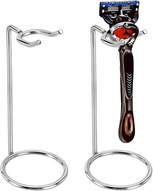 AHANDMAKER 2 Pack Stainless Steel Safety Razor Stand for Razors and Brushes 2x4.8in Heavy Duty Razor Holder Shaving Brush Organizer for Bathroom Travel Fathers Day Christmas Gifts Accessories