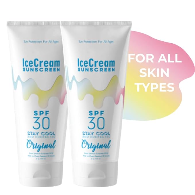 IceCream Sunscreen Broad Spectrum SPF 30 Lotion, Body & Face, Sunblock, Moisturizer, Water & Sweat-Resistant, Reef-Friendly & Cruelty-Free, 6oz (177ml) - Original (Pack of 2)
