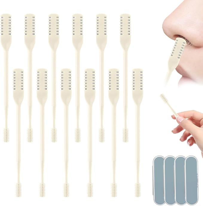 360° Rotating Nose & Ear Groomer, 2025 Dual-Blade Manual Trimmer with Cleaning Brush, 2-in-1 Nasal Hair Cutter for Men and Women (Beige, 12PCS)