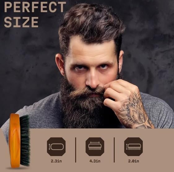G.B.S 100% Natural Boar Bristles Beard Brush - Small Travel Size with Ergonomically Designed Wood Handle - Professional Beard and Mustache Grooming Softens and Untangles Your Beard (3)