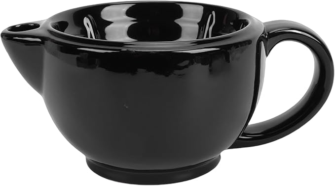 Double Walled Ceramic Shaving Bowl, Heat Retention Lather Bowl with Wide Mouth & Textured Interior, Large Handle Shaving Mug for Men, Hot Lather Accessory (Double Layer)