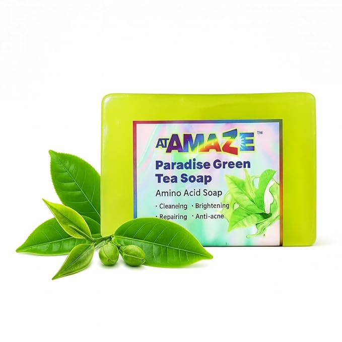 Paradise Amino Acid Organic Soap Bar, Moisturizing, Residue-Free Refreshing Cleanser, Cooling & Invigorating Bath Natural Soap for Women, Men & Kids with Plant-Based Oils, 100g, Green Tea
