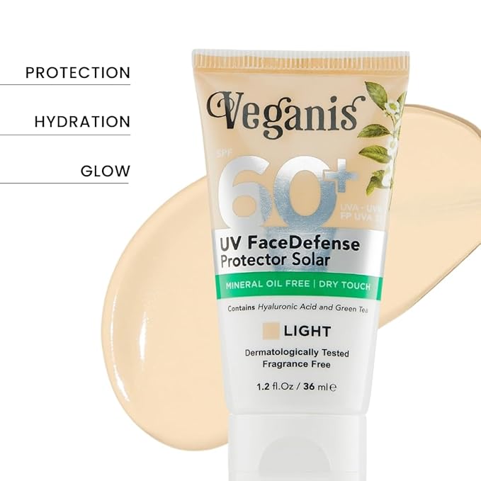 Sunscreen SPF 60 Light Tone – Hyaluronic Acid & Green Tea – Tinted Face Sunscreen for Daily Use – Broad-Spectrum UVA/UVB & Blue-Light Protection – Hydrating Dry-Touch Vegan Formula