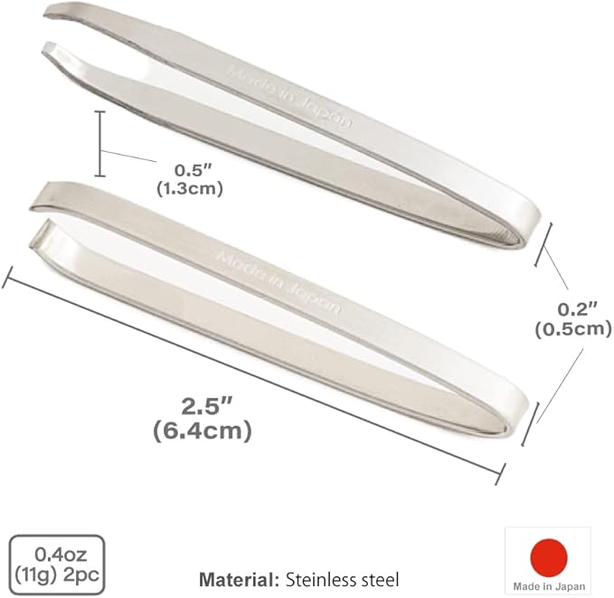Eyebrow Tweezers [ Made in Japan ] 2 Pieces Set, Professional Hande Made Sharp Tweezers for Men and Women (SK-2)