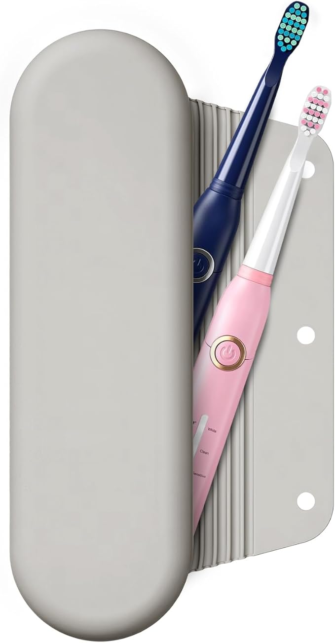 Silicone Electric Toothbrush Travel Case, Manual Toothbrush Travel Cover for Men and Women,Toothbrush Holder for Travel,Gym and More, Fits Most Manual and Electric Toothbrushes - Stone