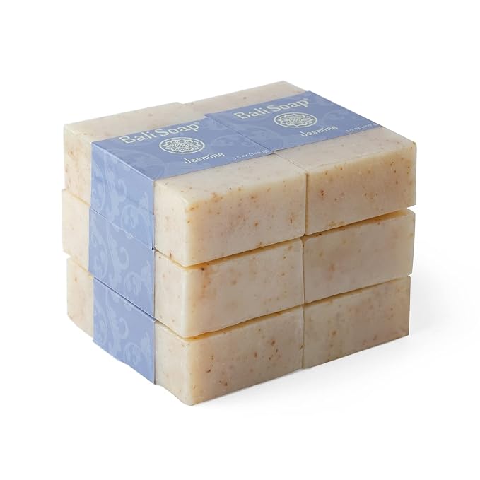 Bali Soap - Jasmine Natural Bar for Men & Women - Bath, Body and Face Cleanser - Vegan, Handmade, Exfoliating - 6 Pack, 3.5 Oz each