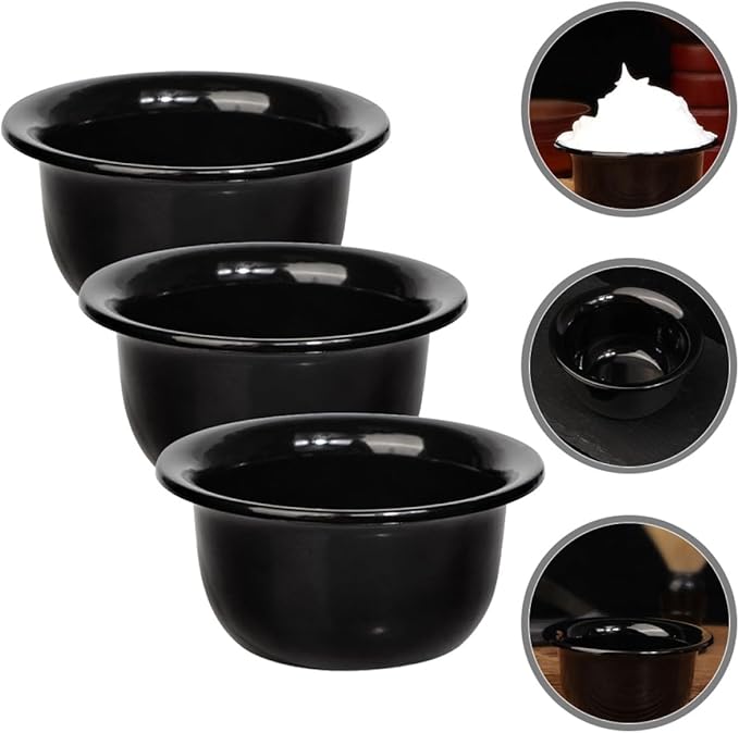 PRETYZOOM Reusable Men Shaving Soap Bowls 3pcs Black Household Shave Bowls with Wide Mouth for Easy Lathering and Daily Grooming